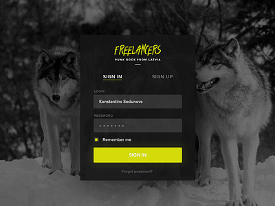 Sign in / Sign up form for a website dark freelancers in log sign up vivid wolves