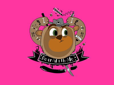 Bear animal bear cartoon design illustration pink tattoo vector