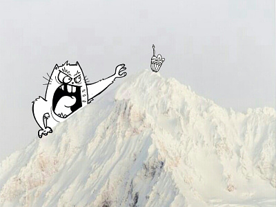 Mountain cat cupcake doodle drawing funny illustration mountain photo