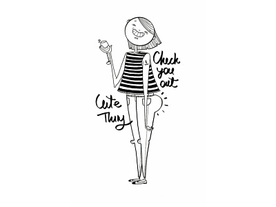 Check you out! 5/30 challenge cute doodle funny girl illustration outline project samsung wine