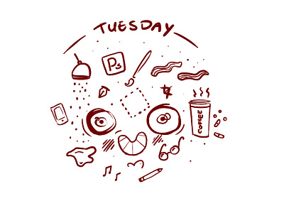 Tuesday bacon cintiq22hd coffee doodle glasses photoshop pills shower tuesday vitamins