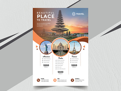 Traveling Agency Flyer Design Template blue brown business flyer flyer flyer design flyer desing graphic design illustration print template template tour tourist flyer