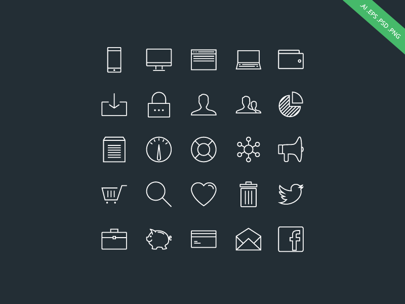 Outlined - iOS 7 Style Icon Set ios 7 devices dashboard wallet user analytics email briefcase shopping cart download business icons