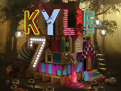 Kylie's Birthday Treehouse 3d 3d design cg daughter forest neon treehouse typography