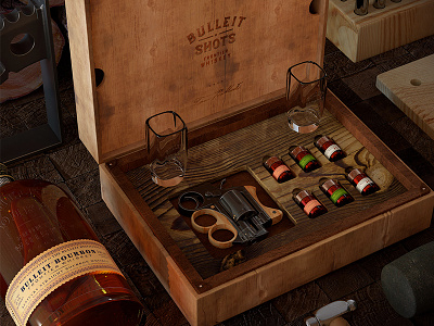 Bulleit® Whiskey Shots - Concept Drinking Game 3d design bourbon bulleit cgi gun shots whiskey whisky