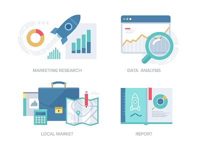 Marketing Concepts analysis briefcase financial flat growth icon local market magnifying glass notebook report rocket trend