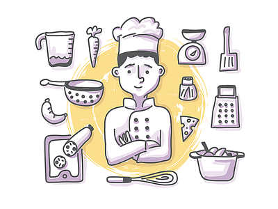 Chef character chef cooking doodle profession vector