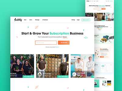Subbly Home page branding identity illustration subscription ui ux web