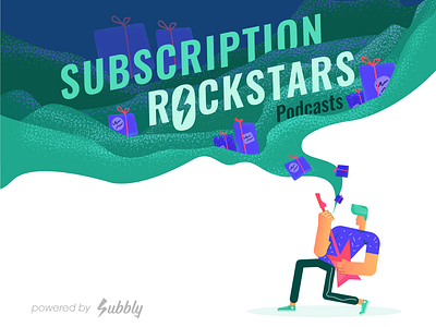 Logo-illustration for Subscription Rockstars podcast channel branding icon identity illustration illustration. logo podcasts subscription typography vector