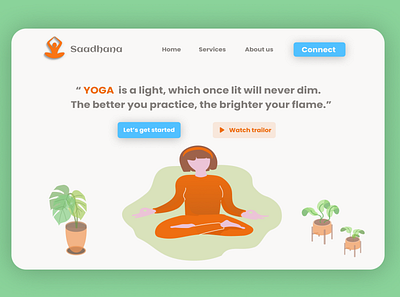 Saadhana - Yoga service website's landing page calm design hinduism india meditat meditation ui ux yoga