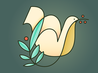 Peace animal bird illustration midcentury