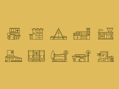 mid-century style building icons by Bethany Ng on Dribbble