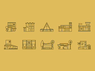mid-century style building icons