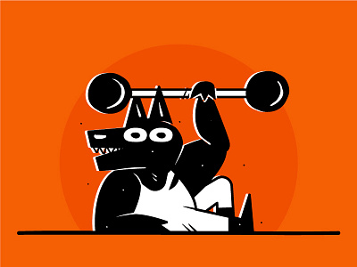 Wolfman barbell character design fitness gym illustration strongman wolf