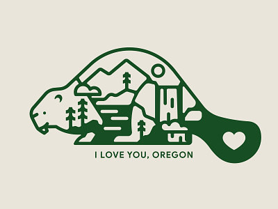 I Love You, Oregon animal beaver icon logo nature oregon pacific north west pine pnw portland state state flag state seal united states usa vector waterfall west coast
