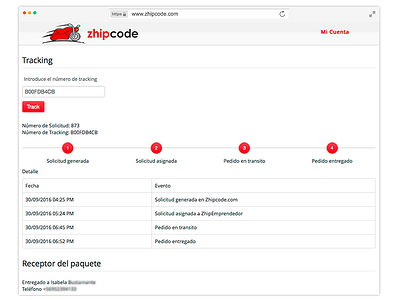 Zhipcode Tracking dashboard delivery startup tracking