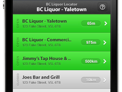 BC Liquor Locator - Index View bcliquor beer finder iphone liquor locator spirits wine