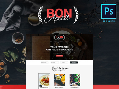 Bon Apetit (free PSD) clean design flat free psd modern pizzeria pub restaurant