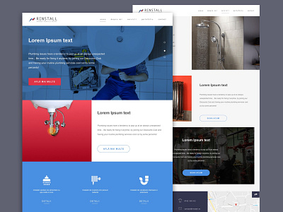 Plumbing blue clean flat minimal ui user interface ux web design website