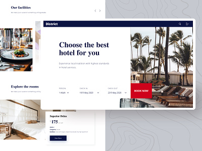 Hotel Homepage #district clean design landingpage minimal simple sketch app typography ui user interface ux web design webdesign