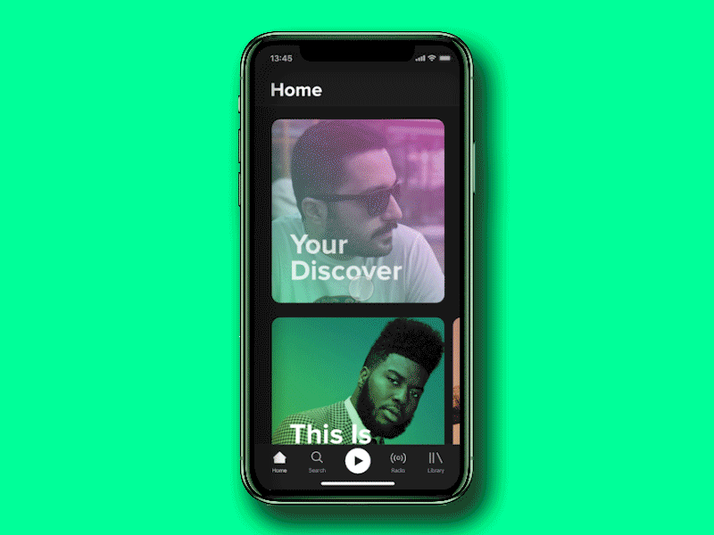 Spotify Redesign animate app discover home music paging player principle prototype redesign song spotify