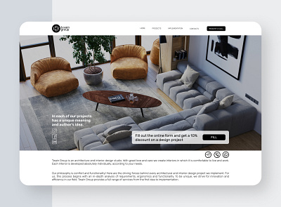 Home page for interior design studio animation app branding concept design form graphic design illustration interface logo motion graphics sidebar social network ui ui elements ux