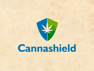 Canashield blue cannabis green health leaf logo medicine shield