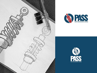 PASS Autopart auto auto part automotive car disk braker flat logo part shock absorber sketch