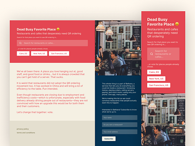 Landing Page • Voting on Places (Belhana) belhana landing page minimal restaurants ui ux web