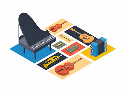 Musical Instruments bass guitar instruments isometric musical piano trumpet