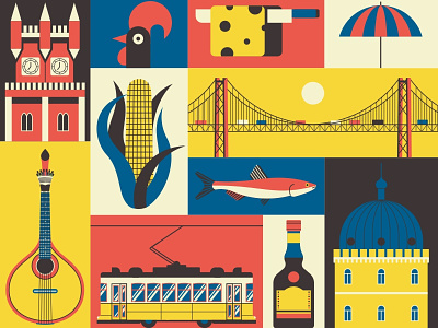 Portugal art europe illustration pattern portugal poster set summer traditional travel vector