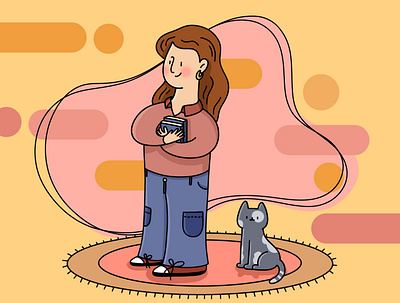 A Girl and Her Cat design feminine flat illustration illustrations minimal simple illustration