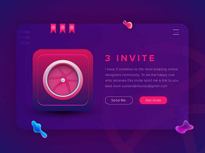 3 Dribbble Invite 3 invites button color colorful dribbble dribbble invite giveaway gradient illustration invite
