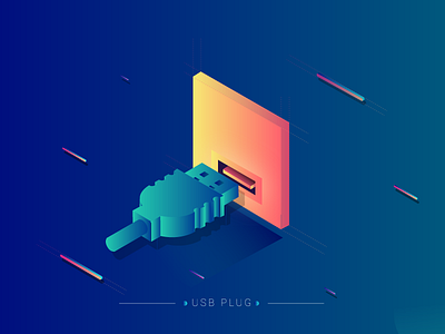 Usb Plug 3d color design gradient home page isometric landing page usb plug