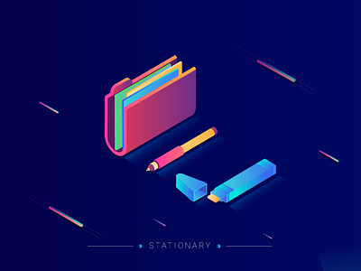 Stationary 3d book color colorful design eye candy gradient isometric graphic pen stationery