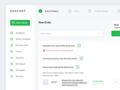Egacart - Supplier Market Dashboard cart dashboard green invoice market order product stock supplier vegetable