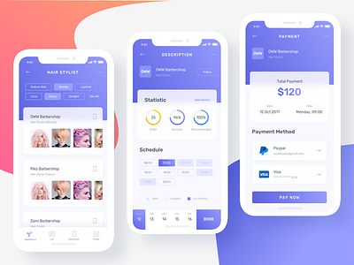 Barberose - Hairdressers apps Exploration android app barber card hair ios iphonex payment profile salon shop ui