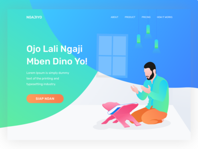 Ngaji Header Exploration flat header homepage illustration islam landing page moslem pray quran read ui