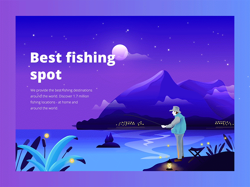 Fishing Landing Page animation fishing gif homepage illustration lake landing page mountain nature night spot village