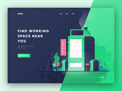 Coworking Space Landing Page business coffee collaboration coworking find illustration isometric landing page space talent team work