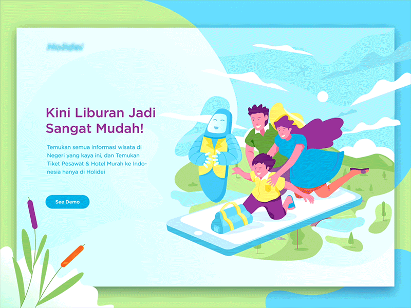 Vacation with Artificial Intelegent Concept ai animation artificial intelegent automatic family gif illustration landing page robot smart travel trip