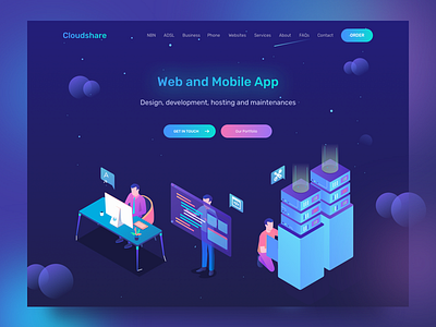 Cloudshare Web and Mobile App Service agency crypto crypto currency dekstop homepage illustration isometric landing page remote services ui work