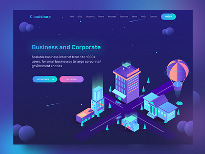 Business and Corporate App Service agency baloon building business city crypto crypto currency dark homepage house illustration isometric landing page services ui work