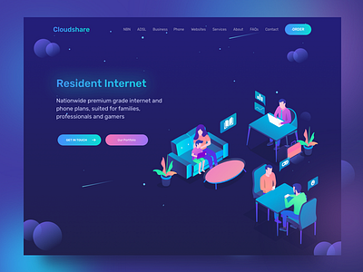 Resident Internet Service agency app chat dashboard discussion family homepage illustration internet isometric landing page meeting remote resident service ui work