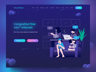 Family Internet Landing Page app chat dark family free gamers homepage illustration internet landing page remote room ui work