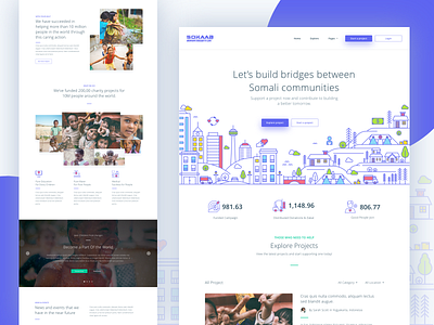 Sokaab - Crowdfunding Landing Page collect crowdfunding donation fund fundraising header homepage icon illustration invest landing page line money movement social website