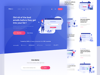 Realtime Email Validate Landing Page chart development email form homepage illustration landing page track ui validation website