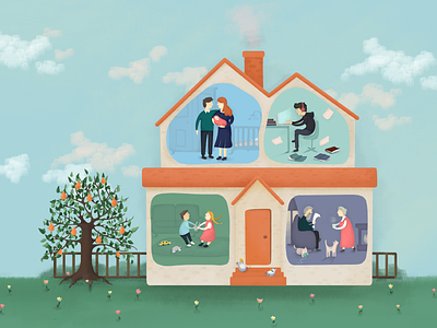 August august family house illustration kids parents photoshop psychology soft color teens tree
