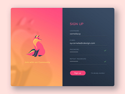 Sign Up Form :: Daily UI #001 dailyui form fox illustration login mobile mobile app modal sign in sign up ui design ux