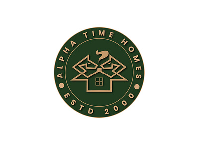 Emblem Logo Alpha Time Homes alpha branding circlelogo emblemlogo home homelogo house lodging logo logoanimal logohouse logotravel tropical wolf